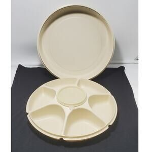 Vintage Tupperware Divided Veggie Serving Tray #1665, Dip Bowl & Lids